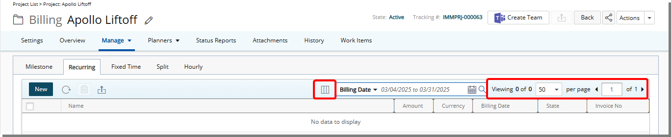Pagination and Column Selection  are now available upon performing a search within the  Recurring tab.