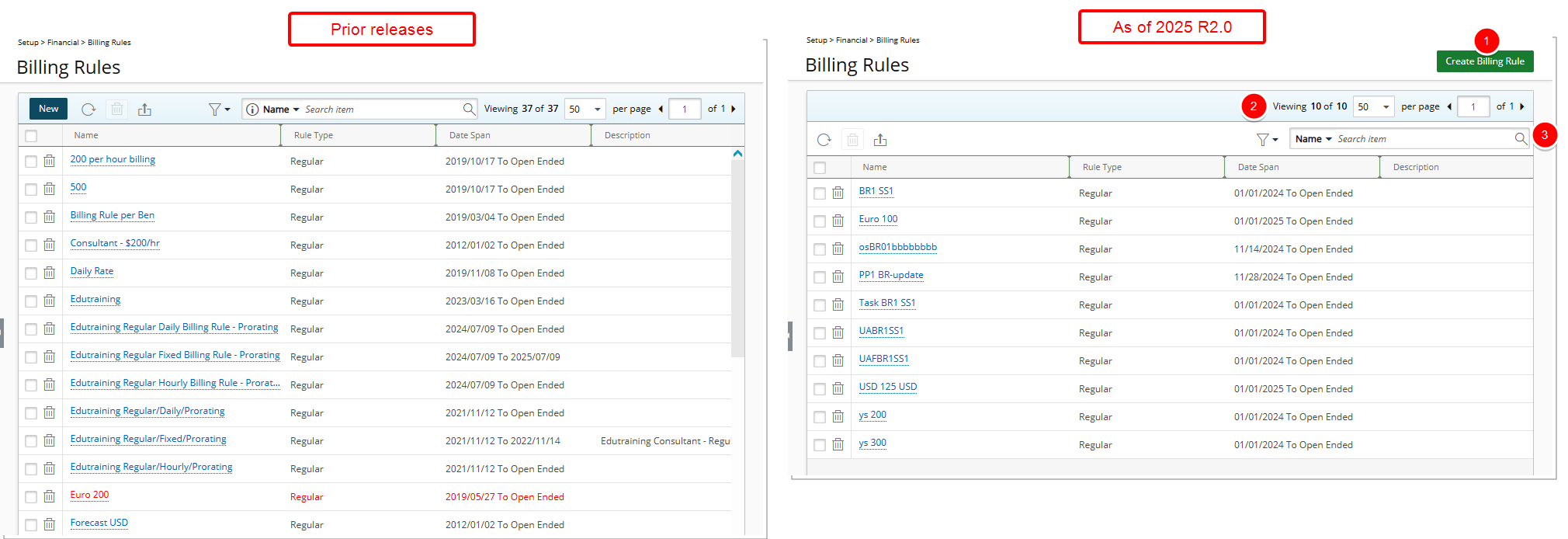 Billing Rules List Page