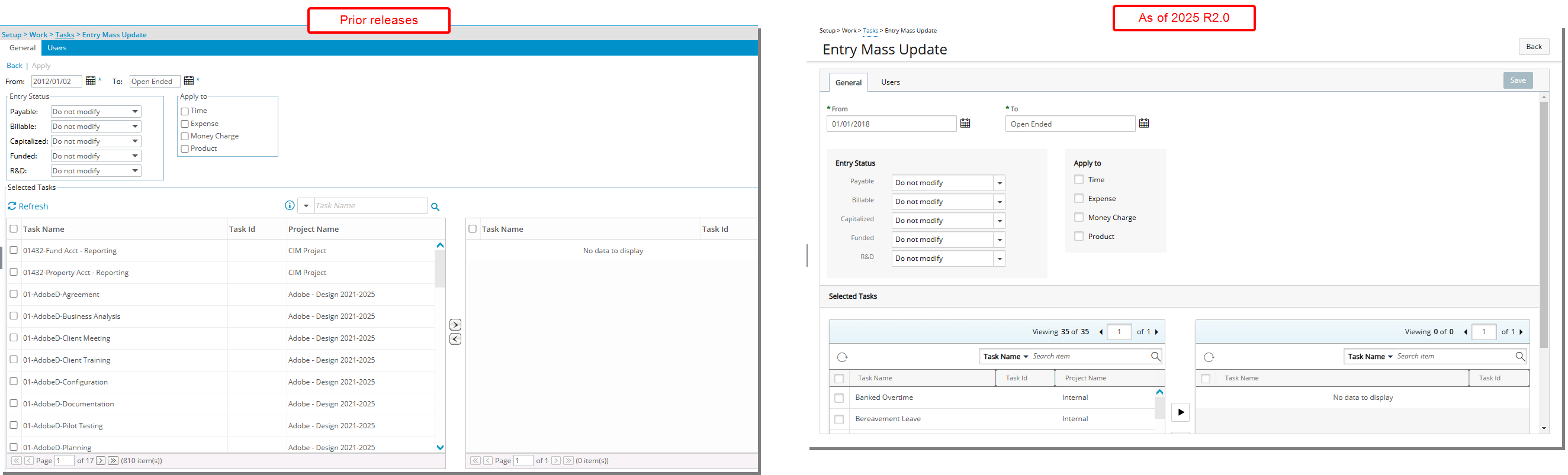 Improved Entry Mass Update Page