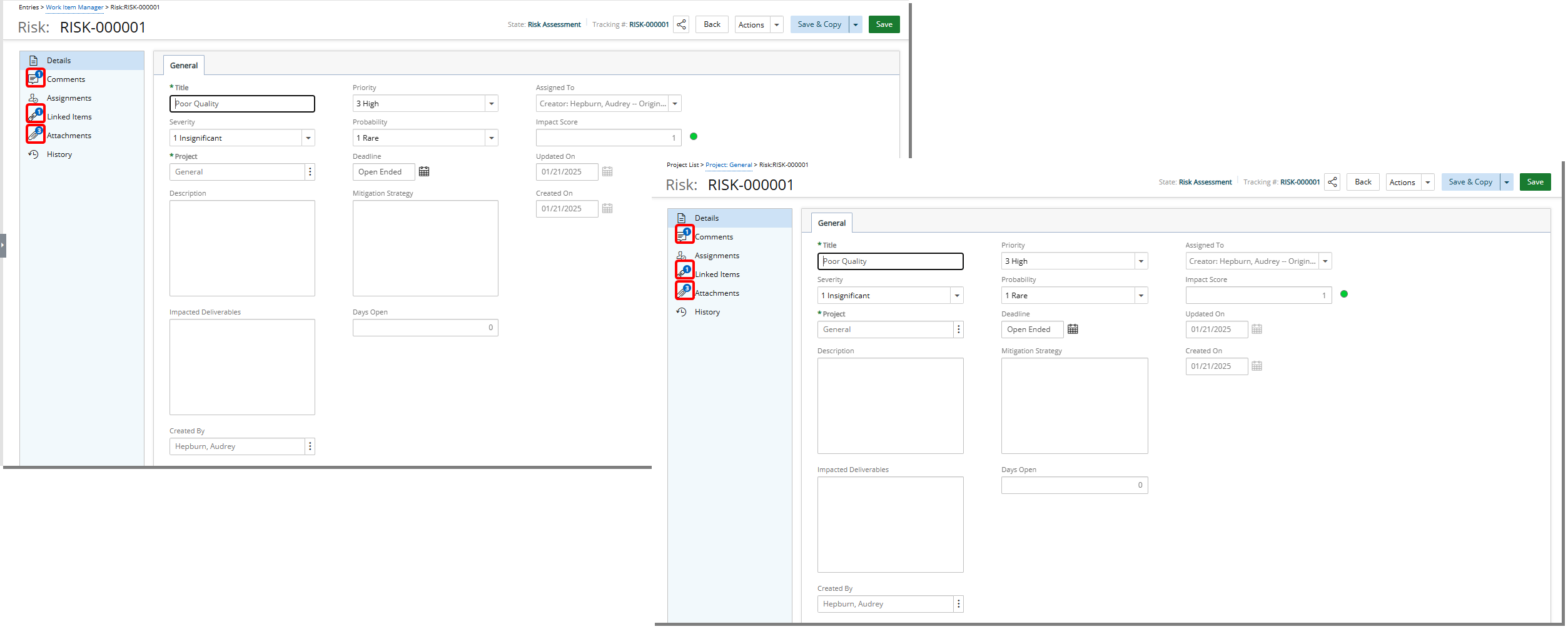 The total number of Comments, Links and Attachments related to a Work Item are now readily visible