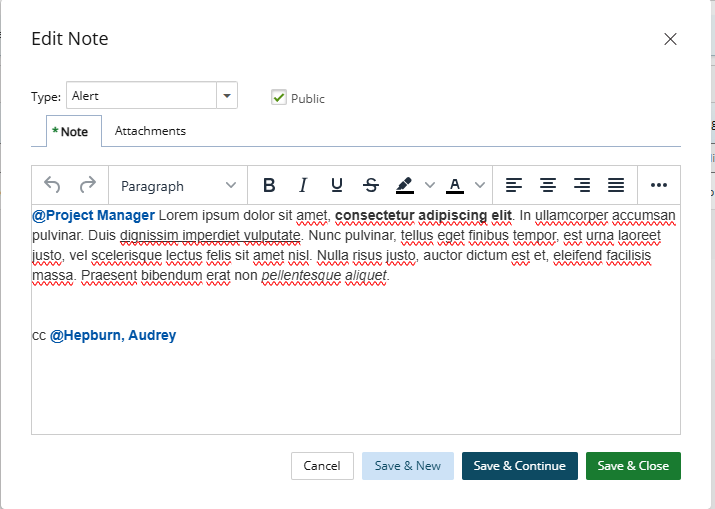 Mention Users and Trigger Notifications in Project Notes
