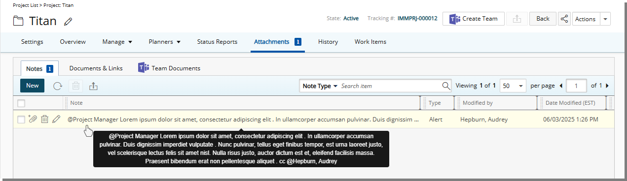 Notes listed in the Notes tab, including tooltips when hovering over them, are displayed as plain text without formatting.