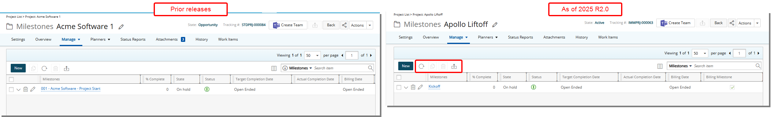 Manage Milestones List Page in Project Edit