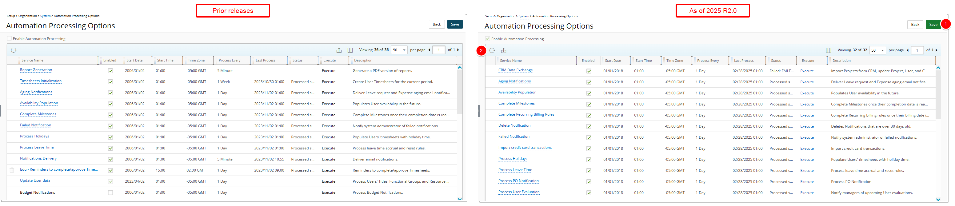 Automation Processing Options Page