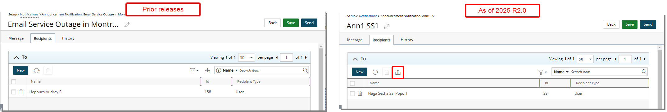 The Save button located in the Recipients tab, is now dark green, aligning with UI standards.