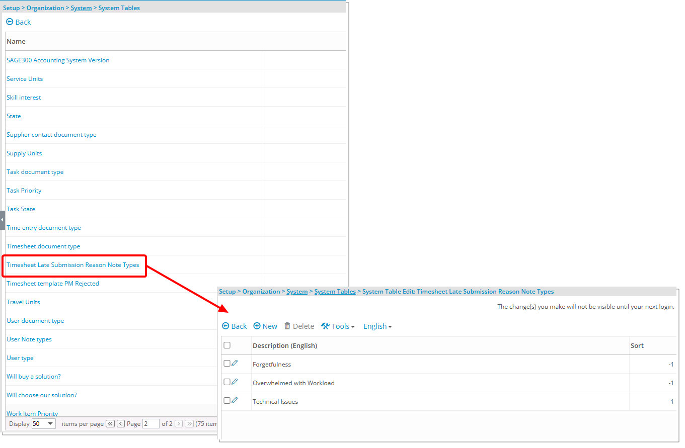 Timesheet Late Submission Reason Note Types