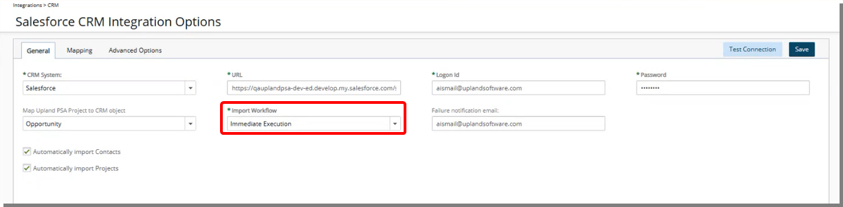Salesforce Integration: Select Workflow for Project Import