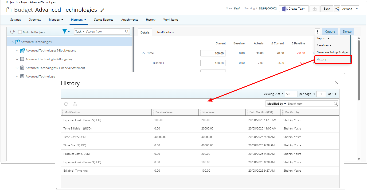 Addition of Budget History