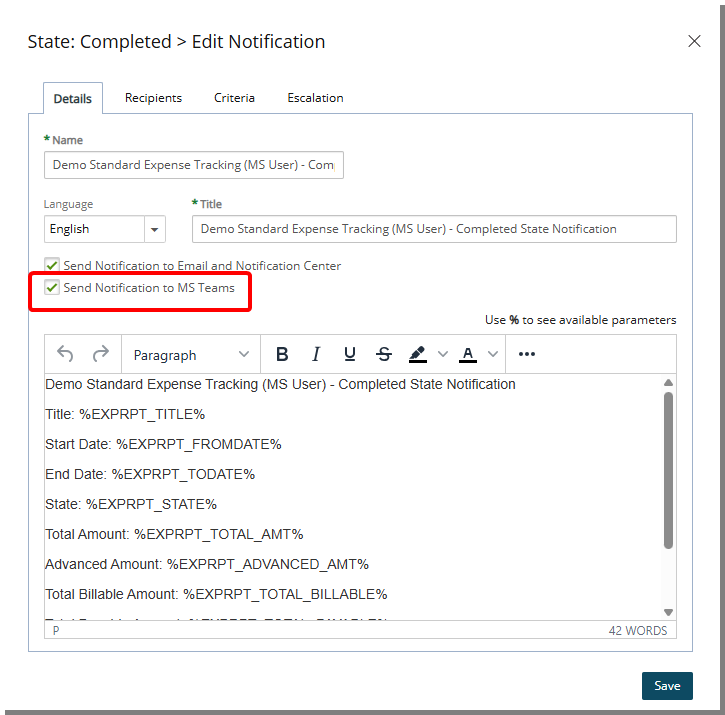  Expansion of Microsoft Teams Expense Workflow Notification Support