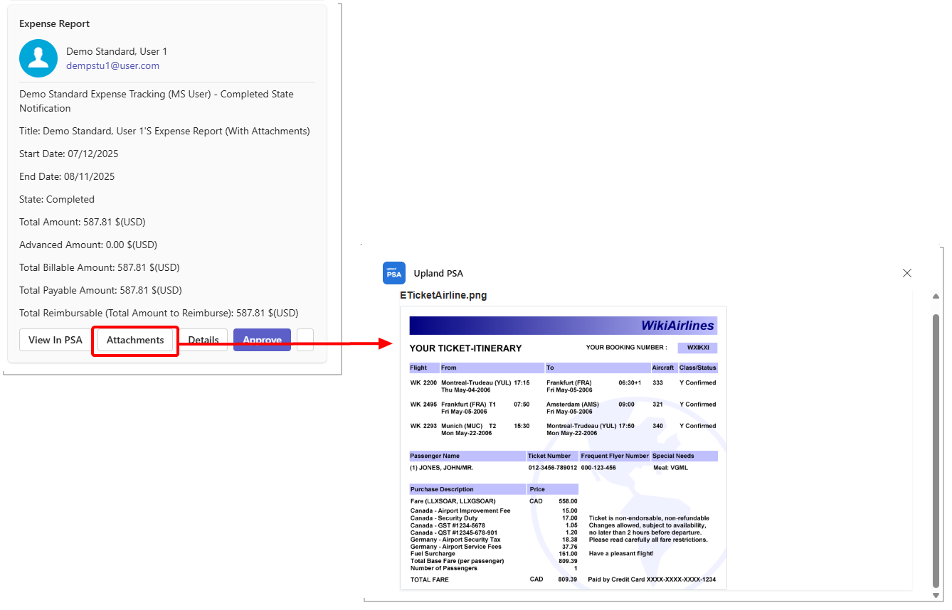 view files attached to the Expense Report, such as receipts or supporting documents. Image file types (such as JPEG, and PNG) are directly previewed in the details page. Other file types are available as download links