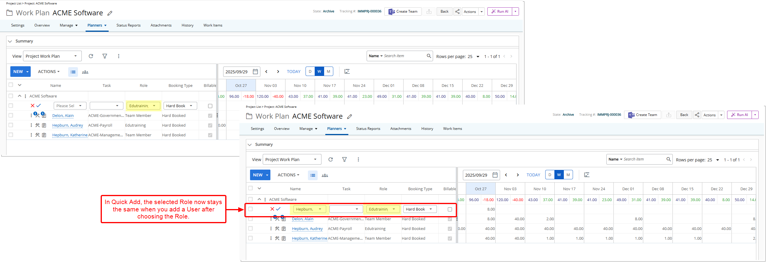Role Retention in Quick Add