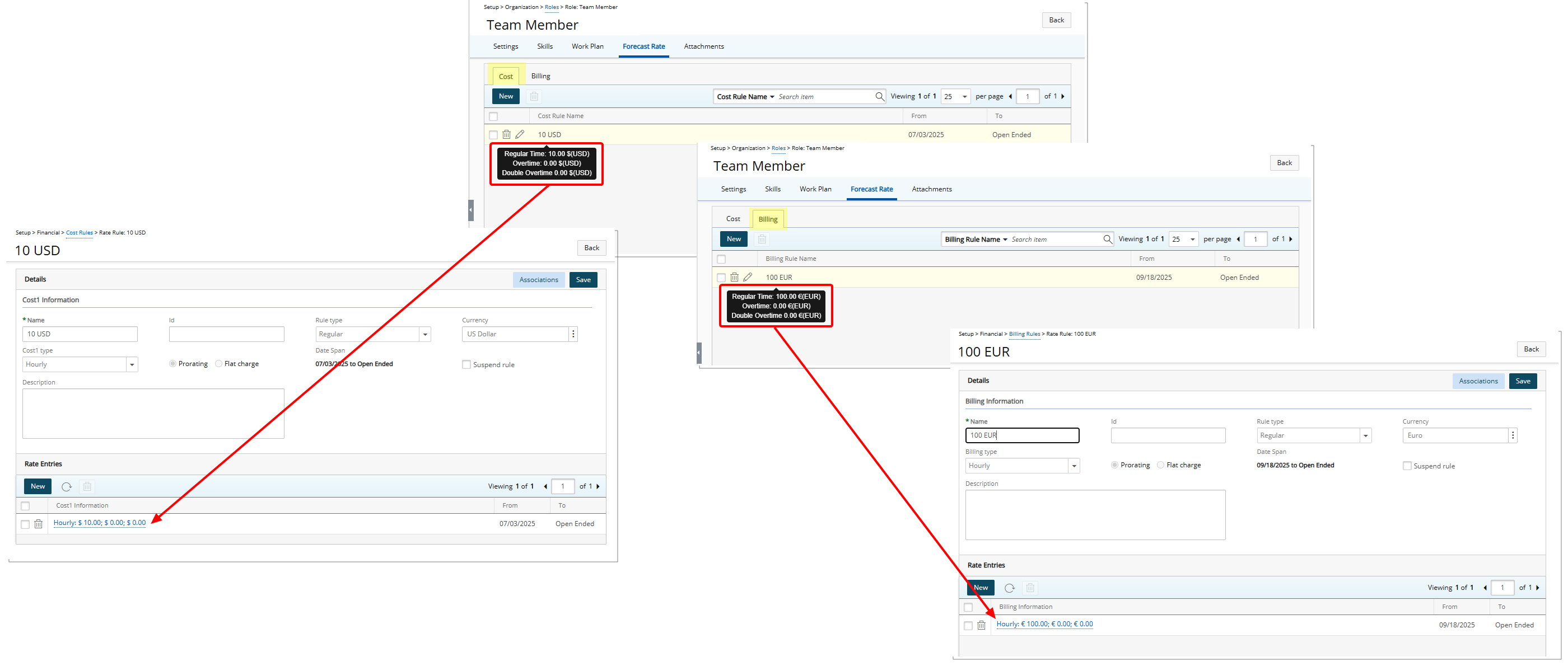 Role Rate Tooltips in Cost and Billing Tabs