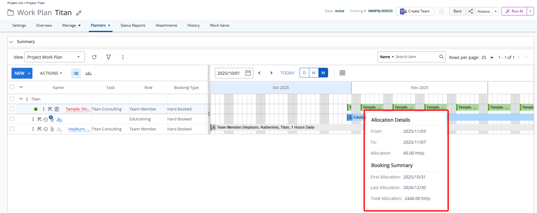 Allocation details tooltip