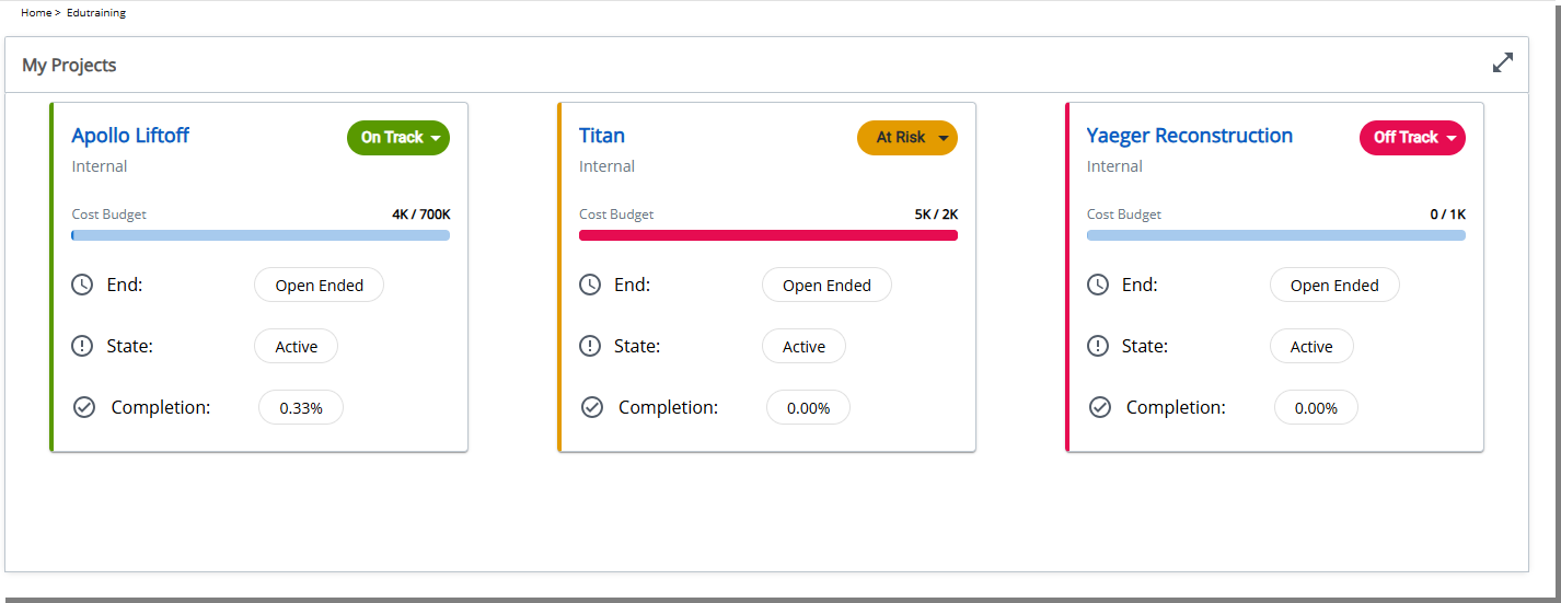 End User Experience - My Projects