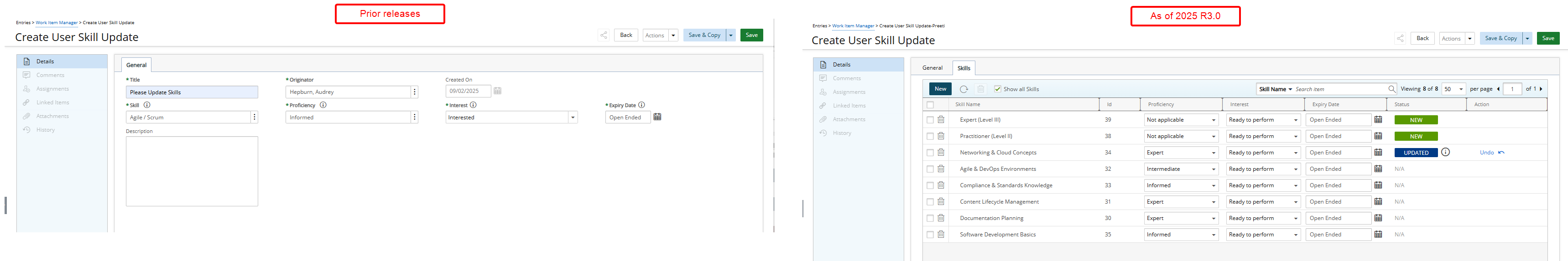 Multi-Skill Requests In A Single User Skill Update Work Item Entry