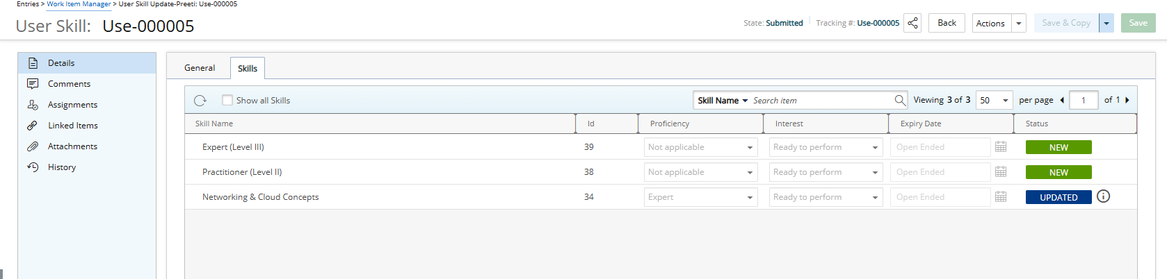 Approvers now receive a consolidated view of all changes in one place. By default, only modified Skills are shown, but you can choose to see the full skill list for the User
