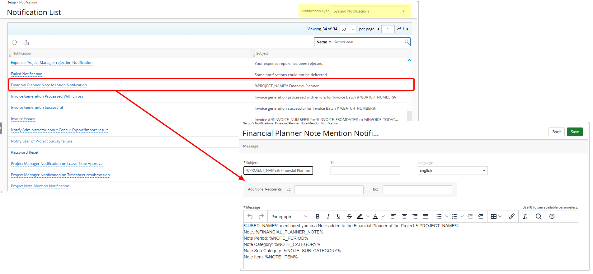 Financial Planner Note Mention Notification