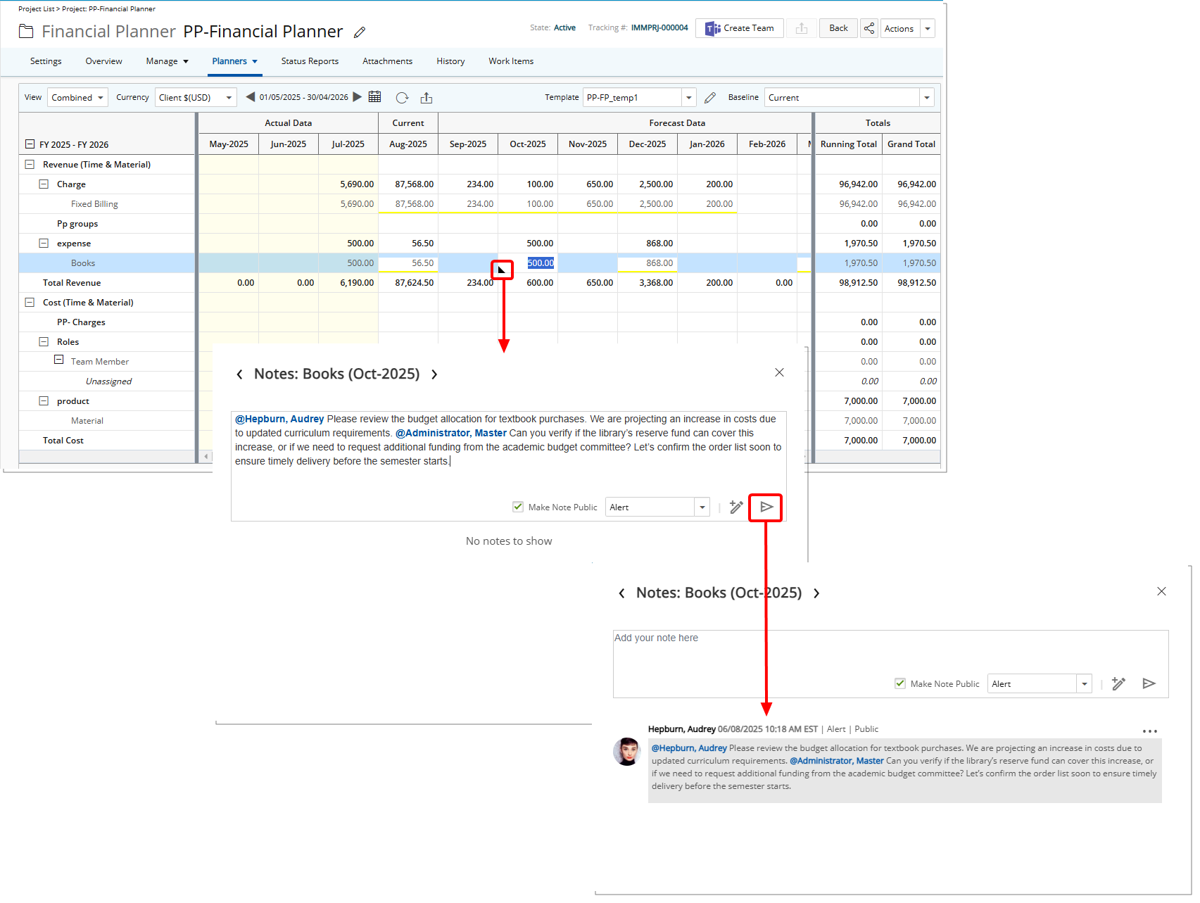Mention Users and Trigger Notifications Financial Planner Notes