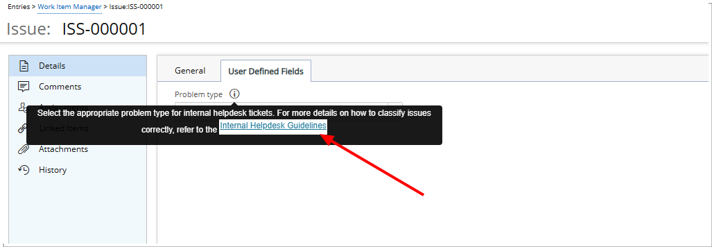 When you hover over the tooltip beside the associated User Defined Field, any links appear as clickable and take you to the defined web page. 