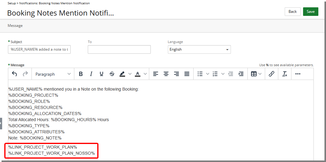 Include Workplan Links in Booking Note Mentions Notifications
