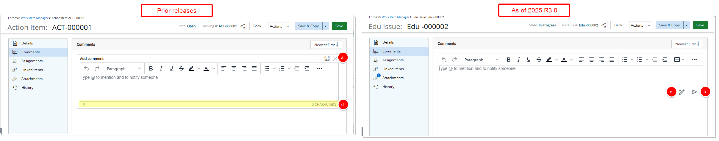 Consistent Save and Cancel Buttons in Work Item Comments