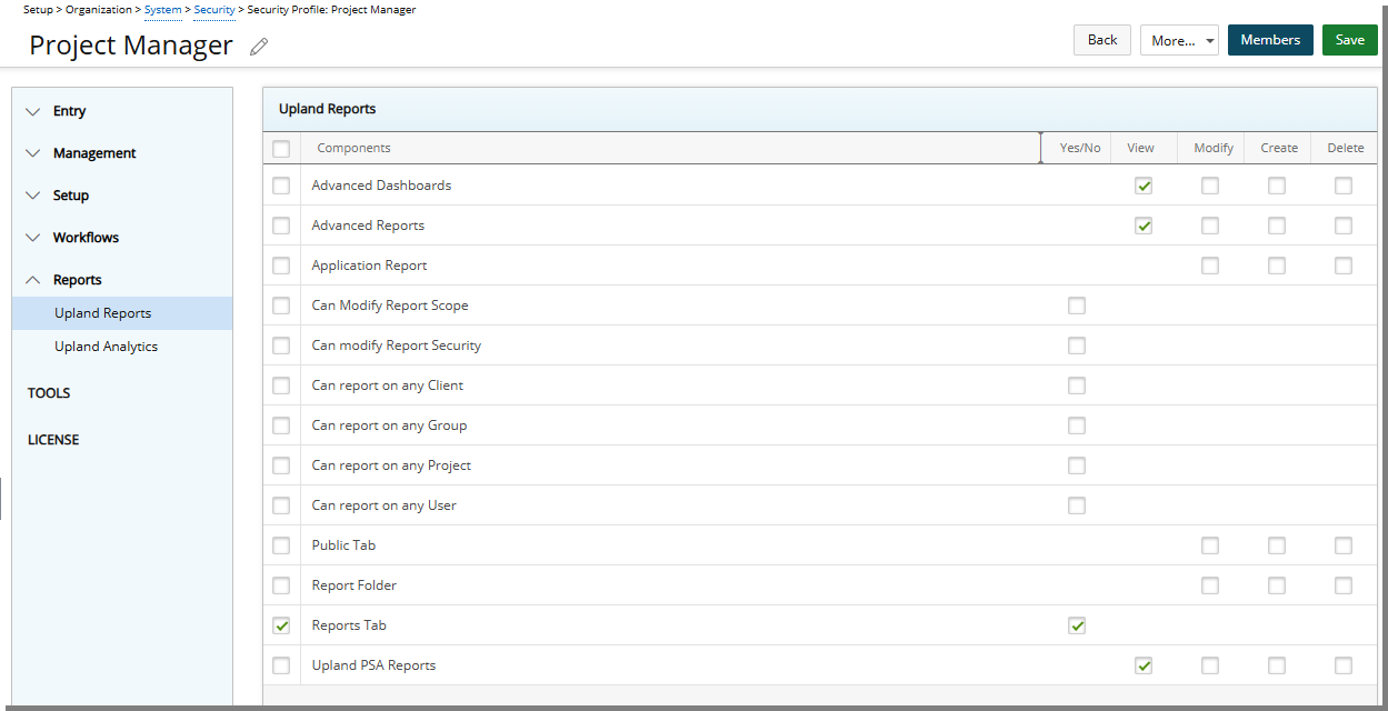 Other report-related Security Permissions now appear under Reports > Upland Reports. 