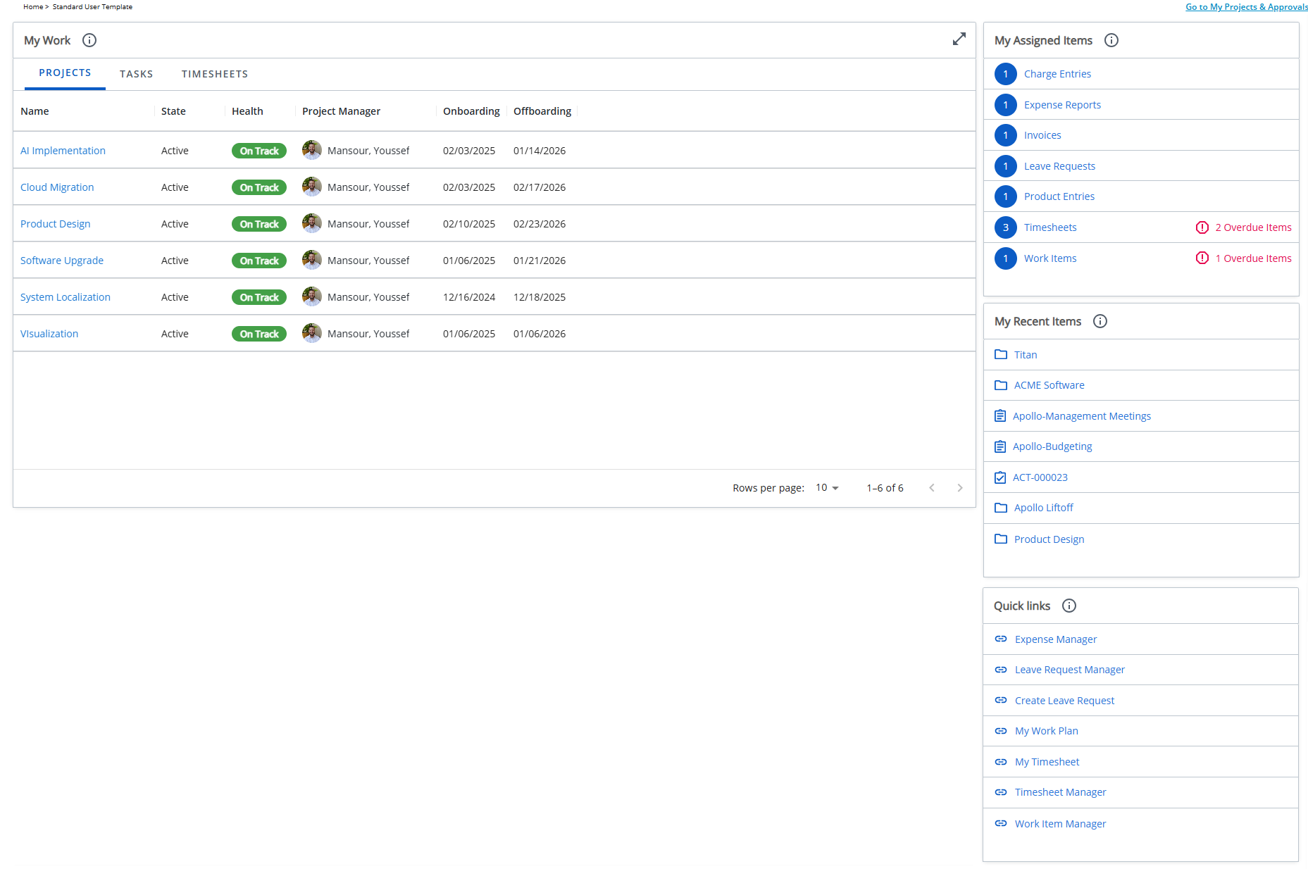Standard User Homepage