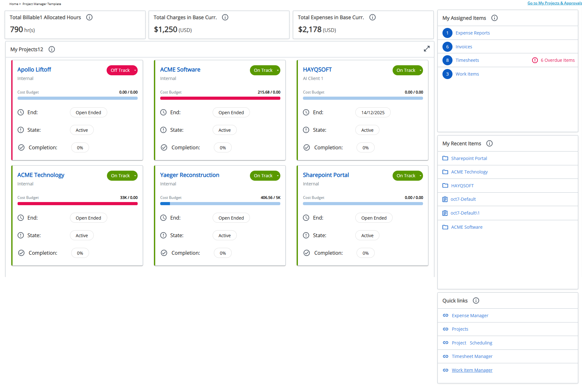 Project Manager Homepage