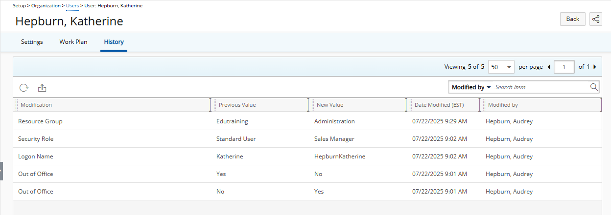 Addition of User History Tab