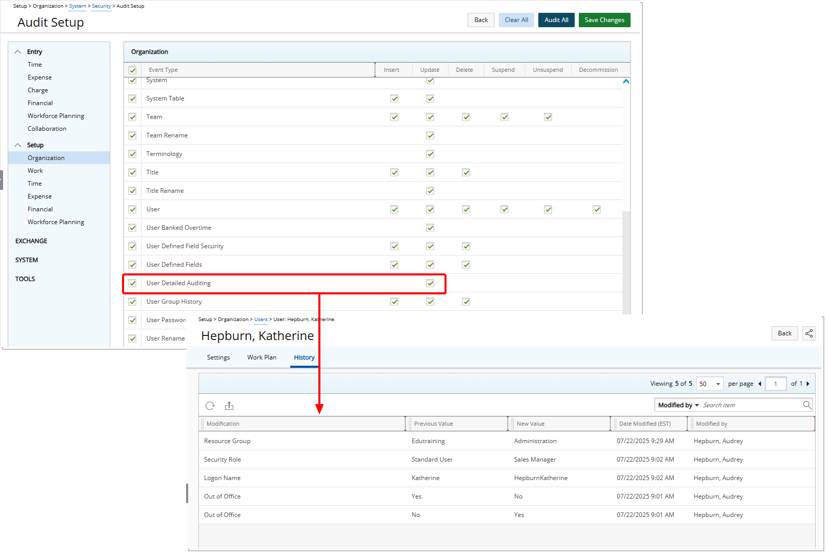 User Detailed Auditing