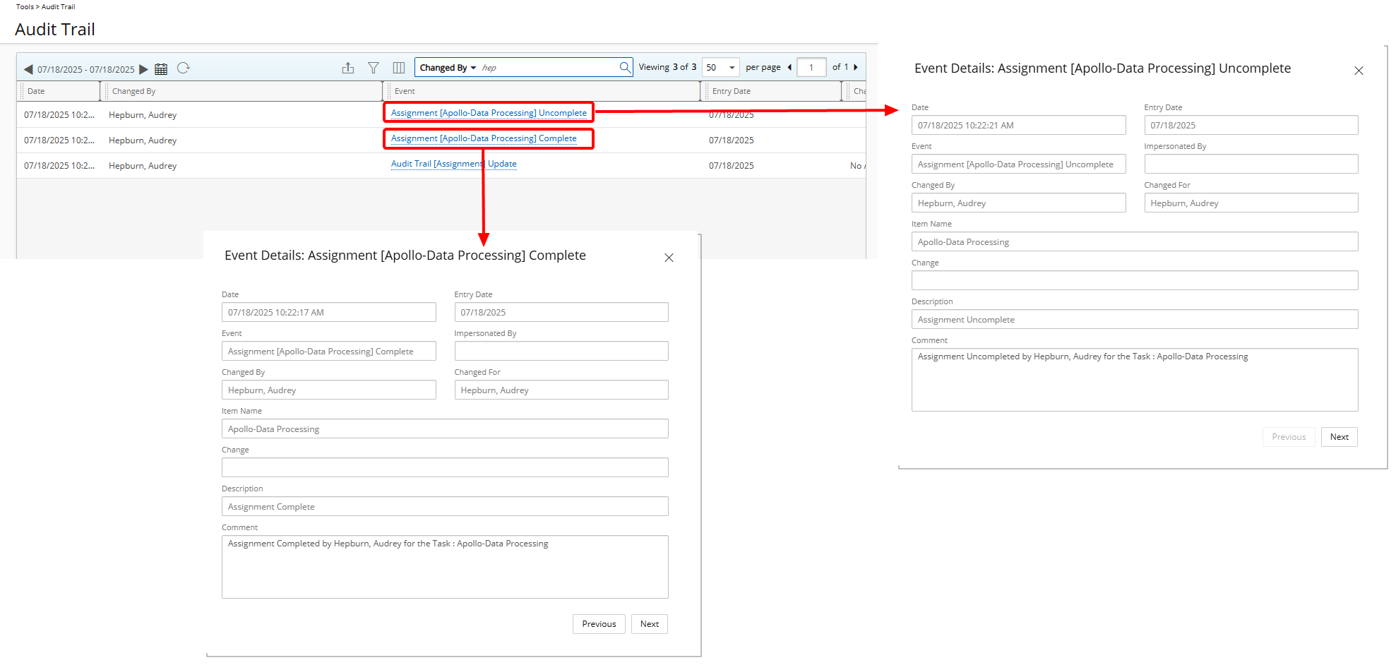 When either action is performed, a corresponding event is now recorded in the Audit Trail, providing a clear record of user activity.