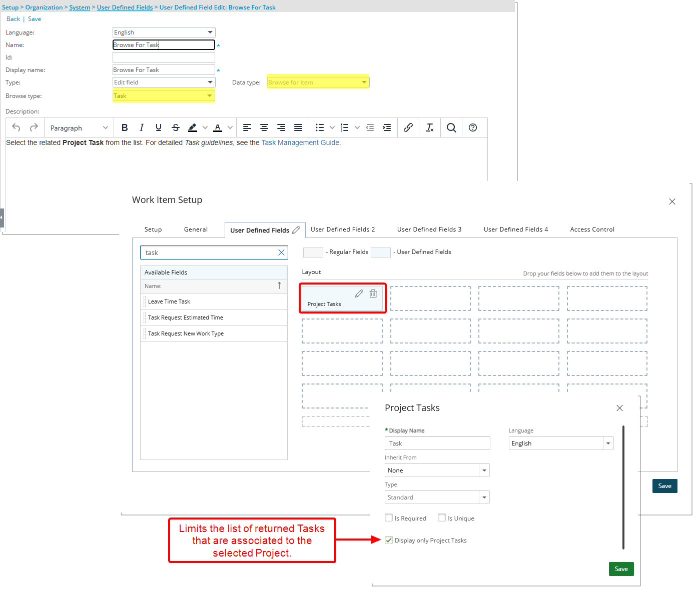 Display Only Project Tasks in Work Item User Defined Fields
