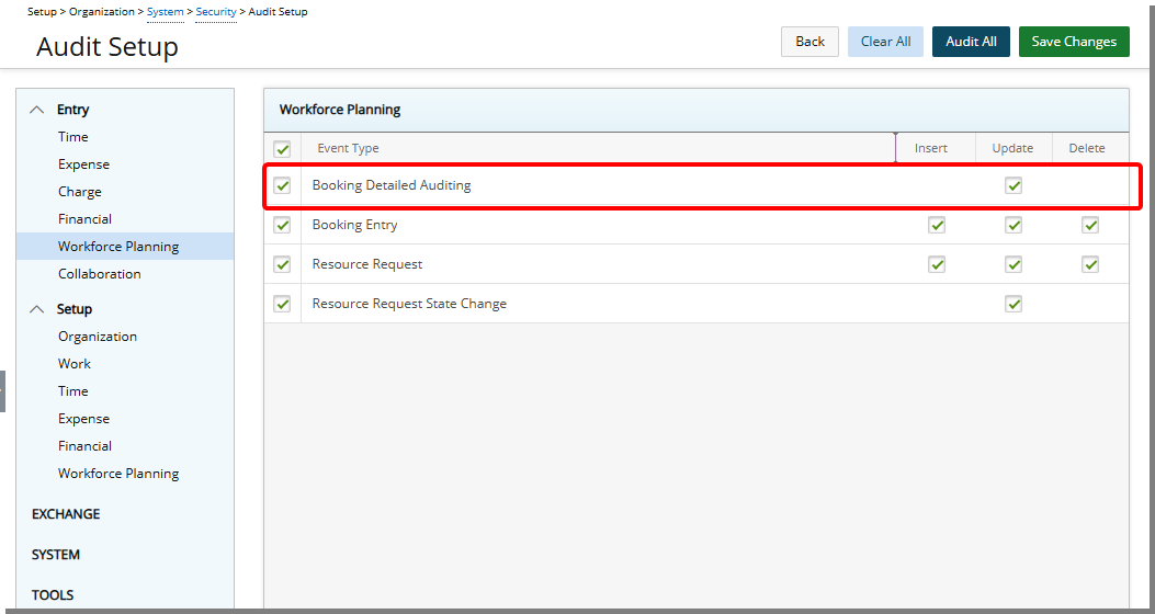 Booking Detailed Auditing