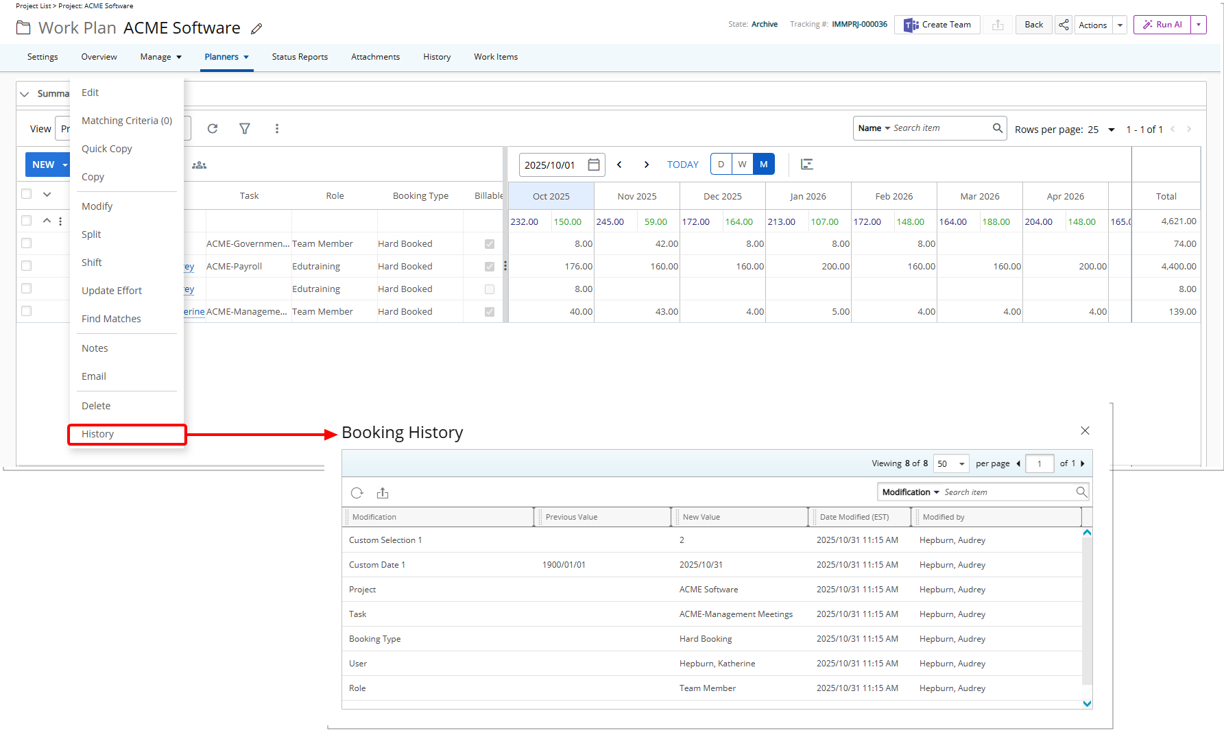 Detailed Booking Histo