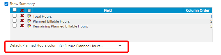 Configure Default Columns for Planned Hours in the Timesheet Summary
