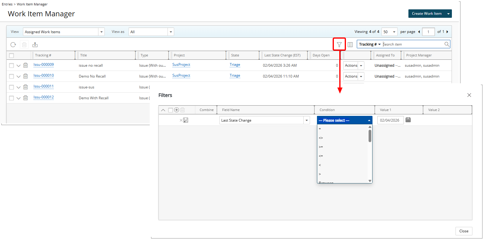 Filter the page by Last State Change.