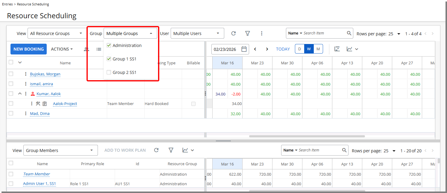 Usability improvements  to the Group selection list
