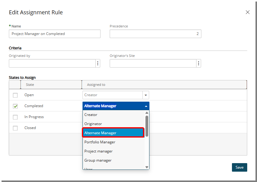 New Alternate Manager Option in Work Item Workflow Assignments