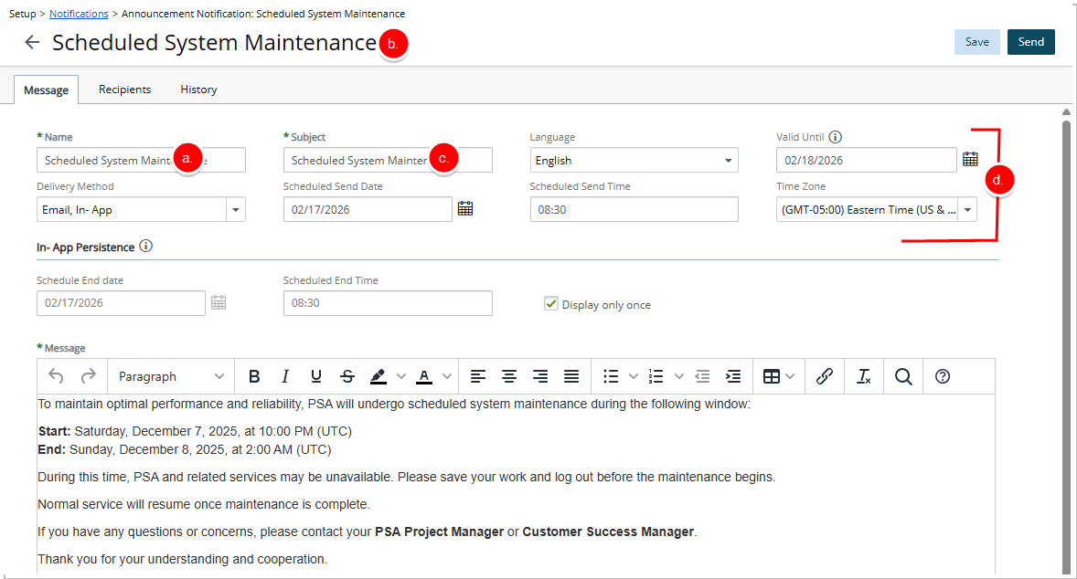 Standardized Titles and Name Field Addition - Announcement Notification Edit
