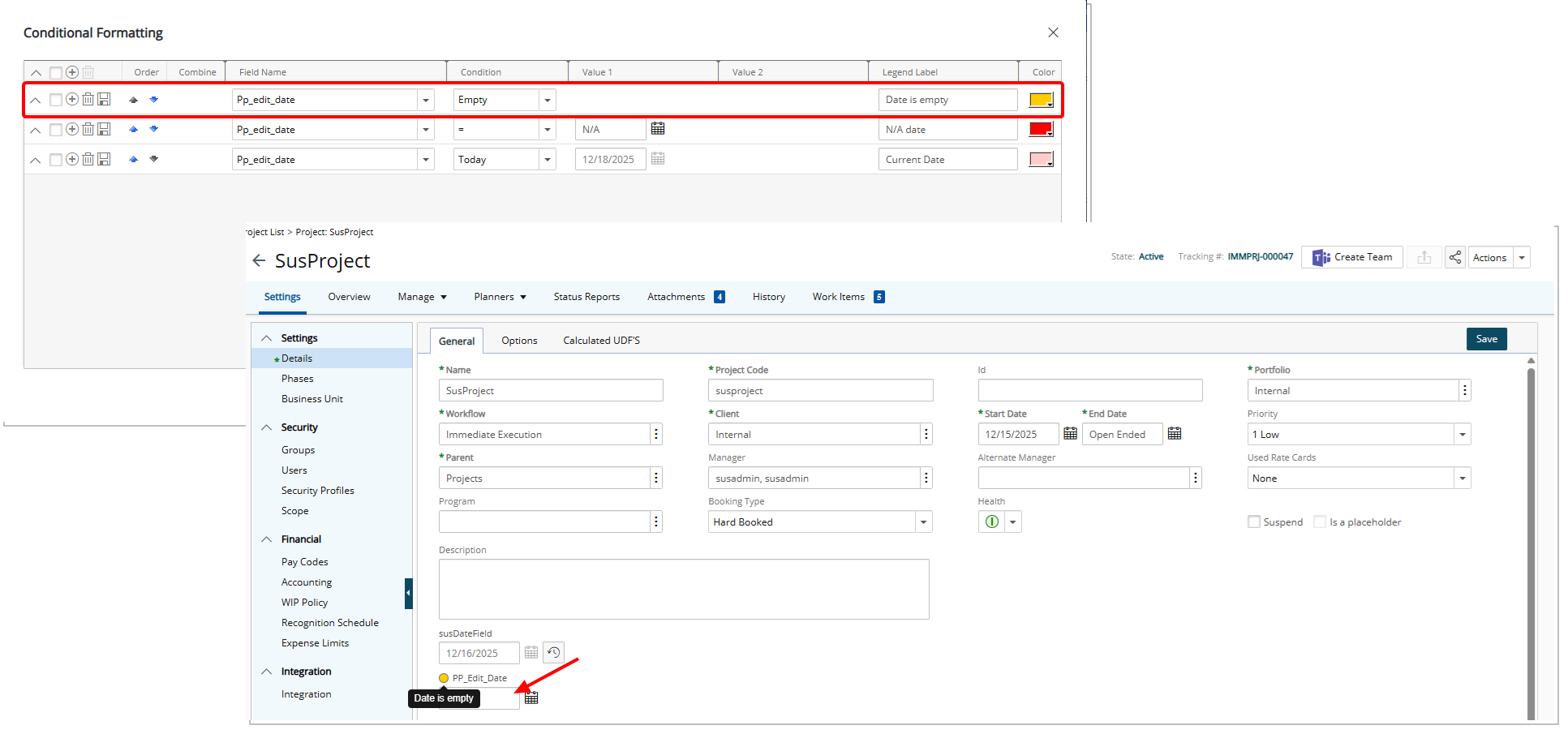 Conditional Formatting for Empty User Defined Field Values