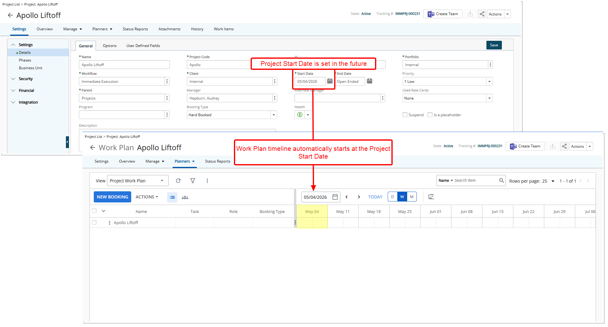 Default Project Work Plan Timeline Alignment for Future Projects