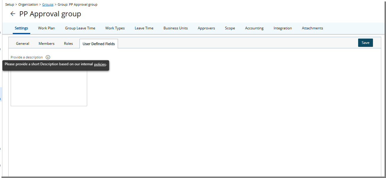 Rich Text Support for User-Defined Field Descriptions Associated With Groups