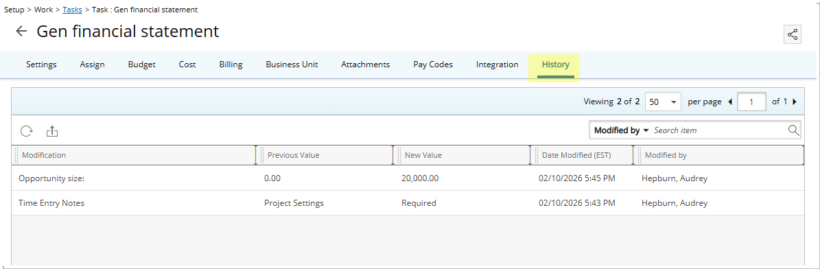 Addition of Task History Tab