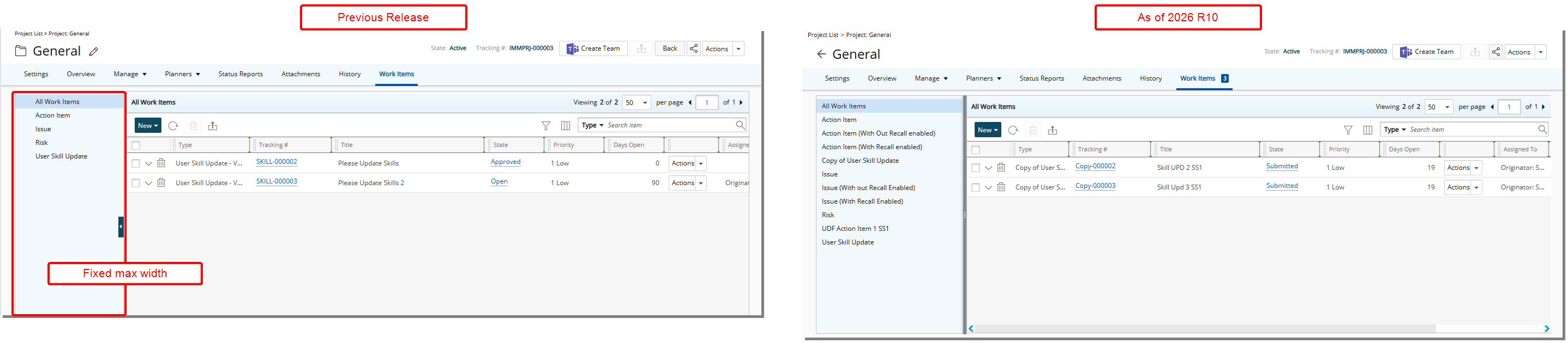 Resizable Left Panel in the Project Work Items tab