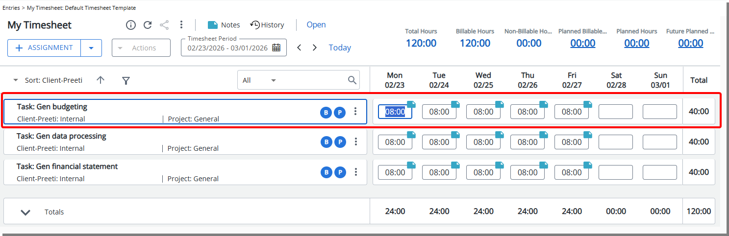 Copies all the Time Entries & Notes against this Assignment within the current Period.