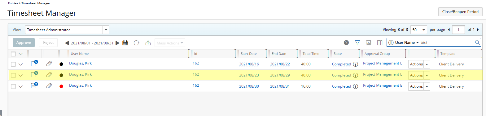 Select a timesheet
