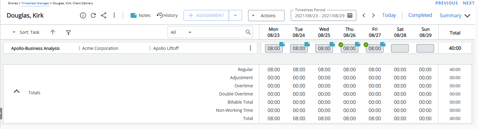 Approved Time Entry