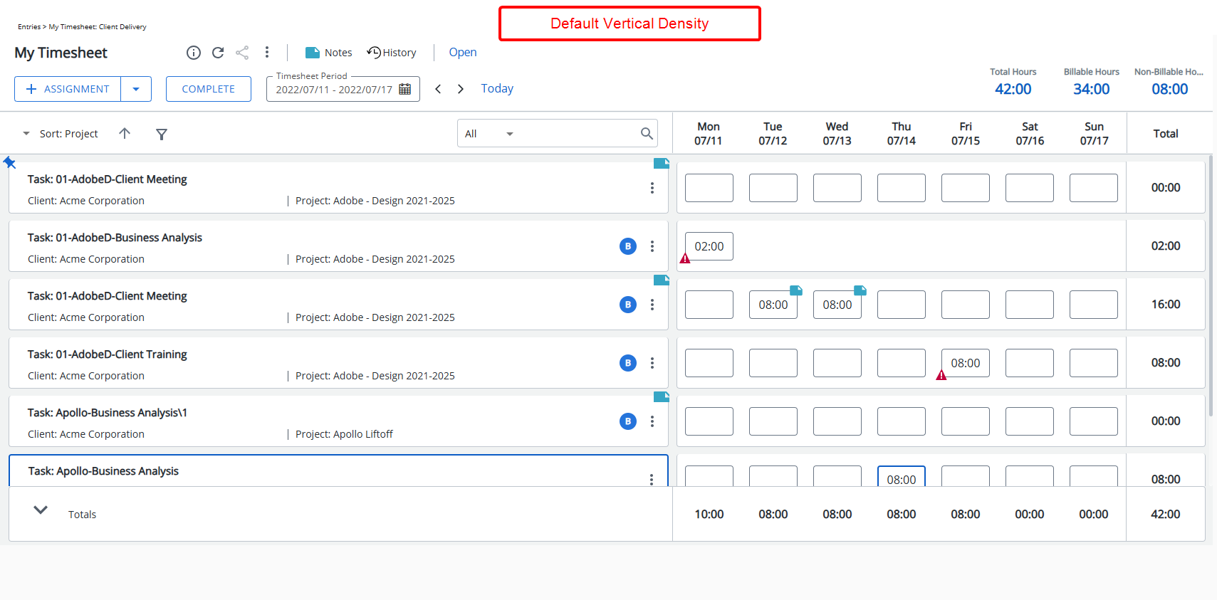 Default Vertical  Density view