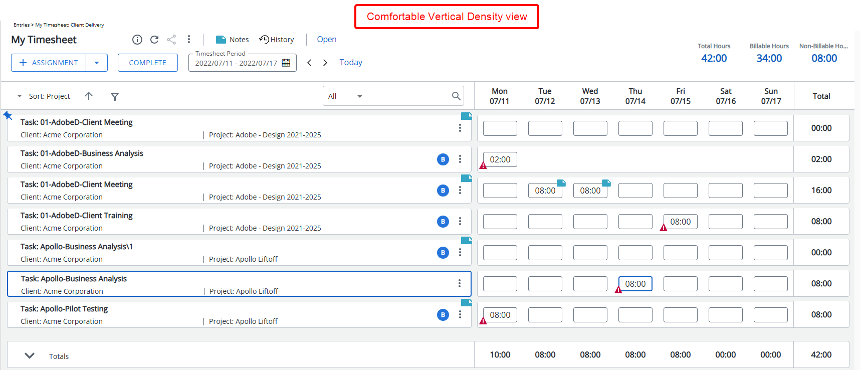 Comfortable Vertical  Density view