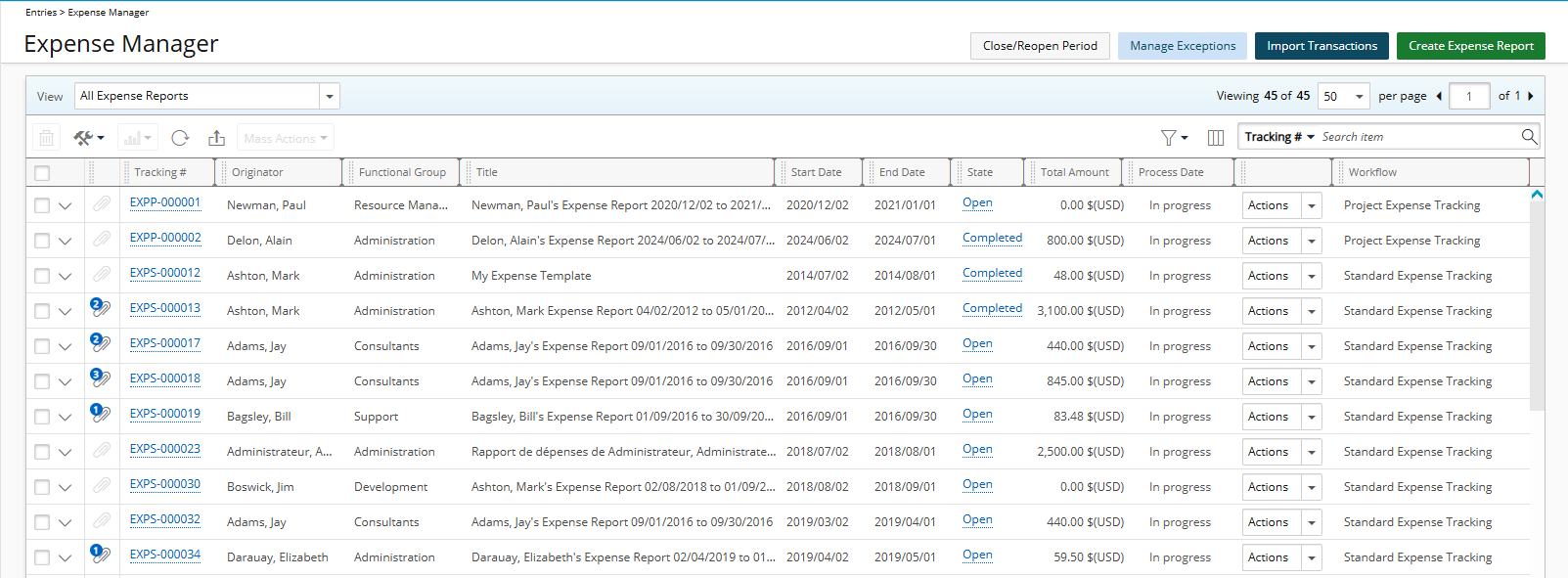 View the Expense Manager page
